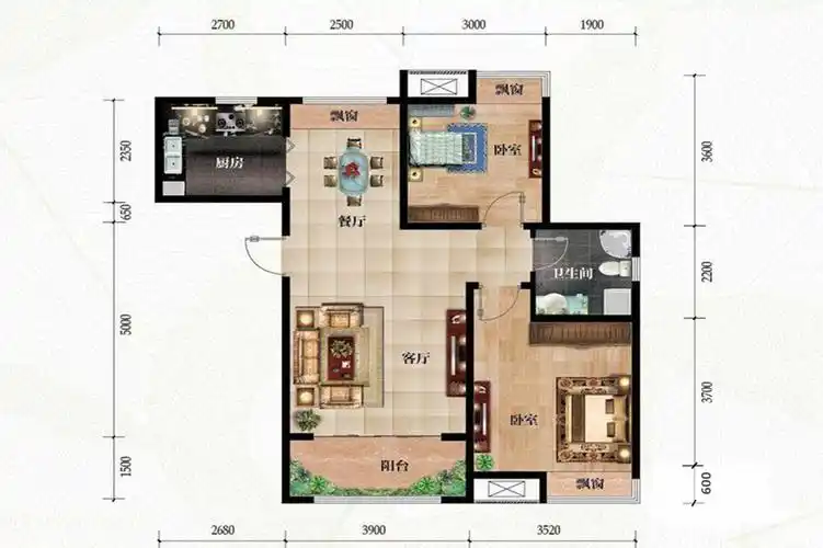 现代简约二居室80平米6.