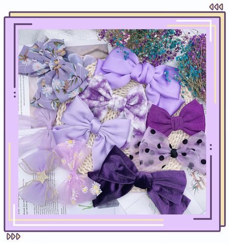 夏季新品小清新少女心紫色系列蝴蝶结发夹甜美网纱波点碎花发卡