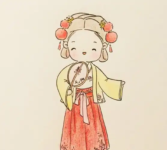 简笔画穿着汉服的小姑娘,真的好可爱 作者:爱画画的橙子