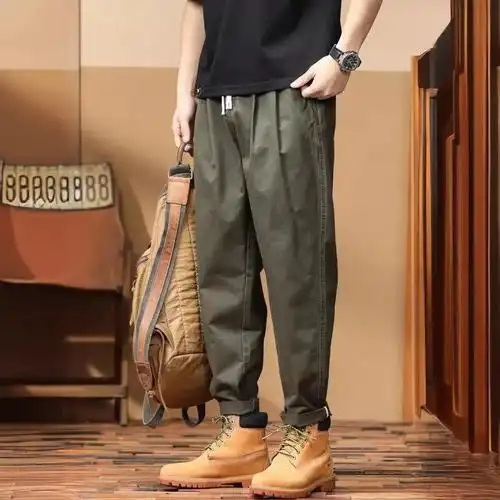 裤子男夏季薄款工装裤男士纯棉宽松直筒长裤青年哈伦裤休闲裤男