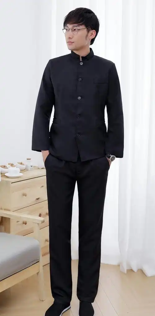 中山装民国学生装五四青年装男立领民国风套装毕业照合唱演出服装白色