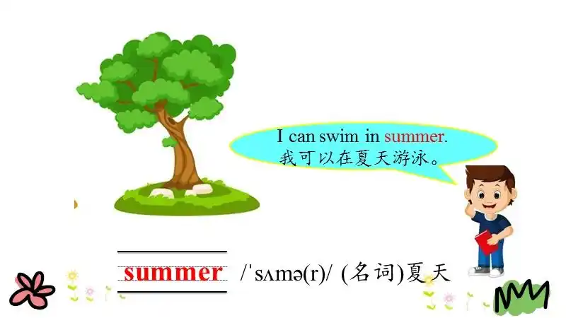 pep版五年级英语下册unit 2 第二课时课件2,mmer /sm(r)/ (名词)夏天