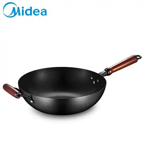 自营美的炒锅铁锅炒菜锅32cm家用炒锅无涂层烹饪锅具铸铁电磁炉燃气