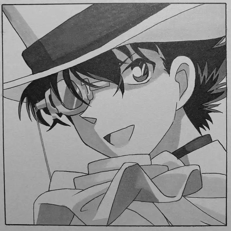 马克笔手绘教程/怪盗基德黑白动漫头像       "我不是侦探而是小偷