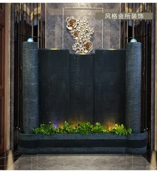 大型水幕墙鱼缸流水墙屏风喷泉流水水景摆设公司会所大堂隔断摆件