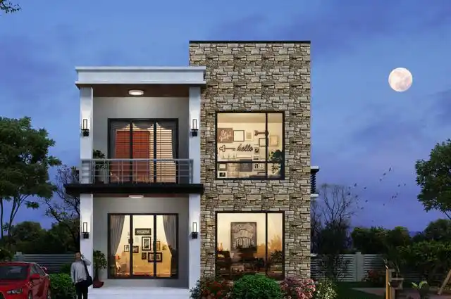 占地面积不到100平米,农村自建二层现代别墅,4室1厅还有储藏室