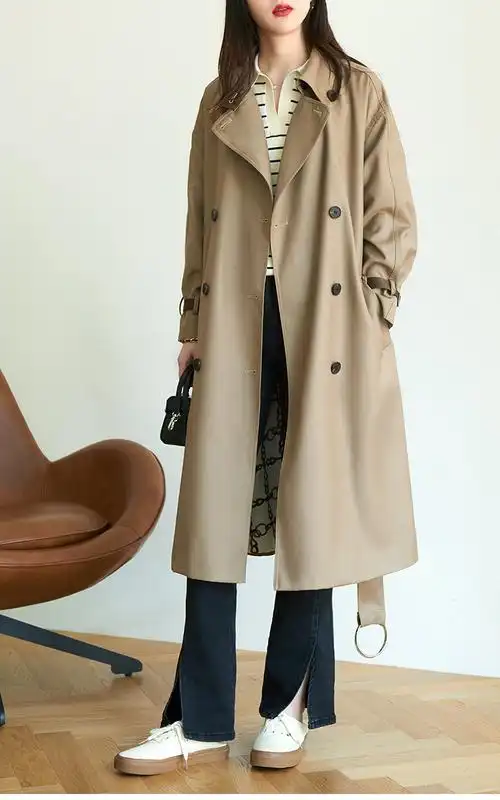 chartres 重磅高端风衣外套女 2021秋季新款光泽感卡其色气质防风春秋