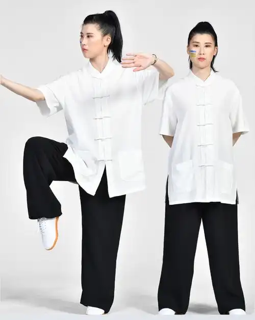 刺绣太极服夏季短袖t恤武术服太极拳练功服夏天单件上衣男女白色m