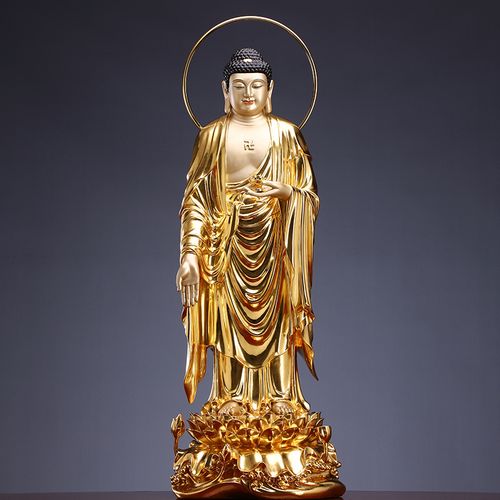 佛像台湾贴金西方三圣纯铜阿弥陀佛站像观音大势摆件