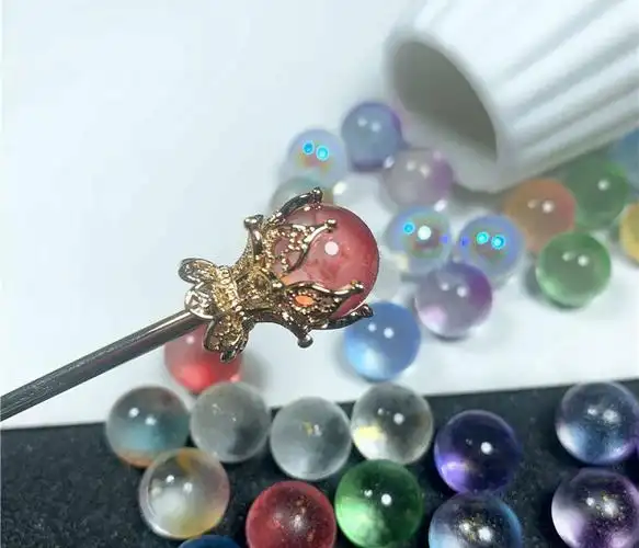 玻璃珠无孔珠子 50颗100颗混色捷克琉璃12mm无孔圆珠水晶球古风簪顶珠