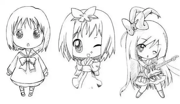 2头身q版漫画人物的头部和身体的长度大致相同,绘制时注意将整个身体