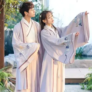 夏季休闲古装改良日常装男女传统汉服大氅cp情侣学生班服古风交领襦裙