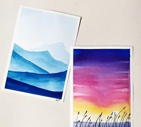 风景画日落水彩风景画日出日落水粉画