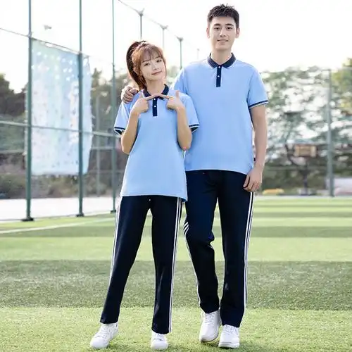 夏季英伦风短袖套装中学生校服班服运动服轻薄透气珠地网眼现货批