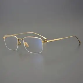 日本手造纯钛眼镜框大脸商务男超轻半框金色近视变色防蓝光眼镜架
