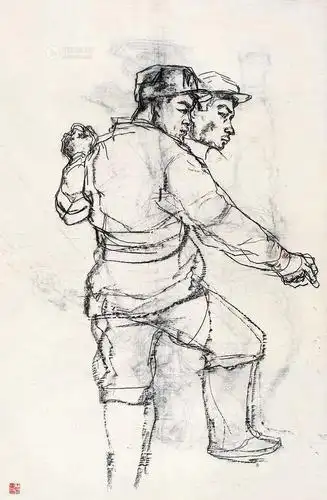 0303 炼钢工人速写 纸本