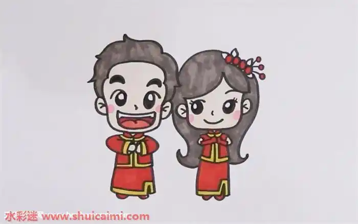 新婚夫妻怎么画新婚夫妻简笔画简单易画彩色