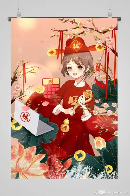 卡通插画财神福禄寿