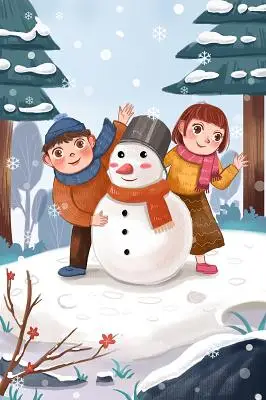 立冬元素卡通手绘装饰风立冬冬天过年冬至下雪堆雪人可爱人物背景原创