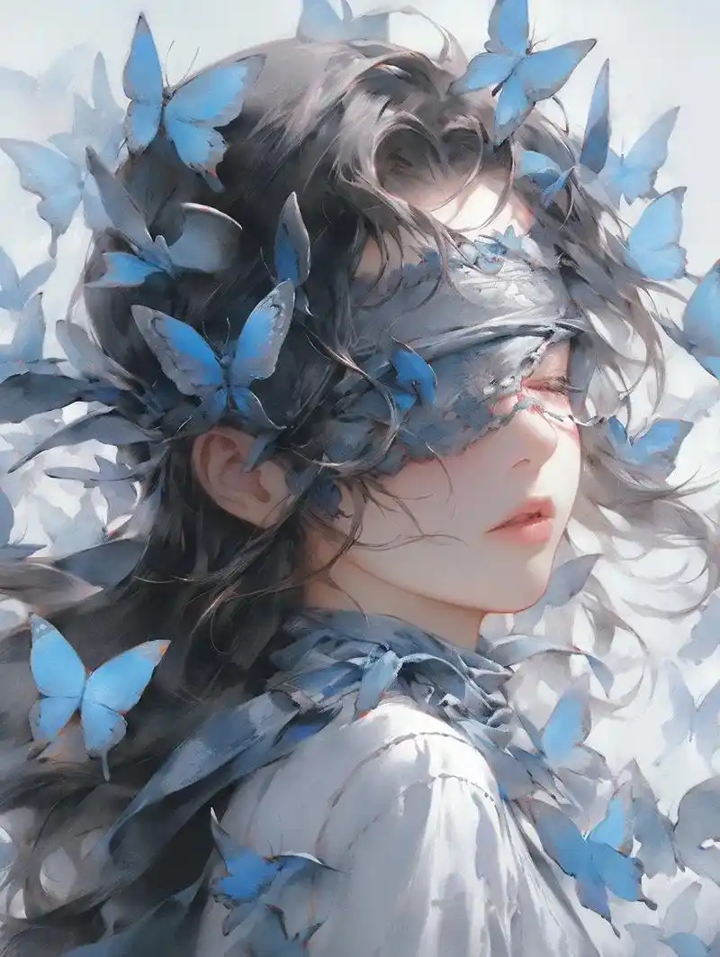 梦幻蓝色化蝶 古风捂眼情头 女生头像.抖音搜索神图君輸ccj - 抖音