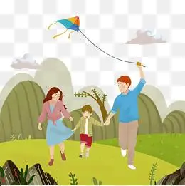 三口png劳动节春天手绘放风筝郊游春游踏青孩子卡通形象放风筝简笔画