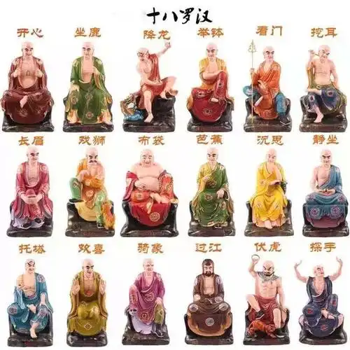 佛教十八罗汉佛像图片十八位尊者佛像玻璃钢雕塑大雄宝殿佛像摆件