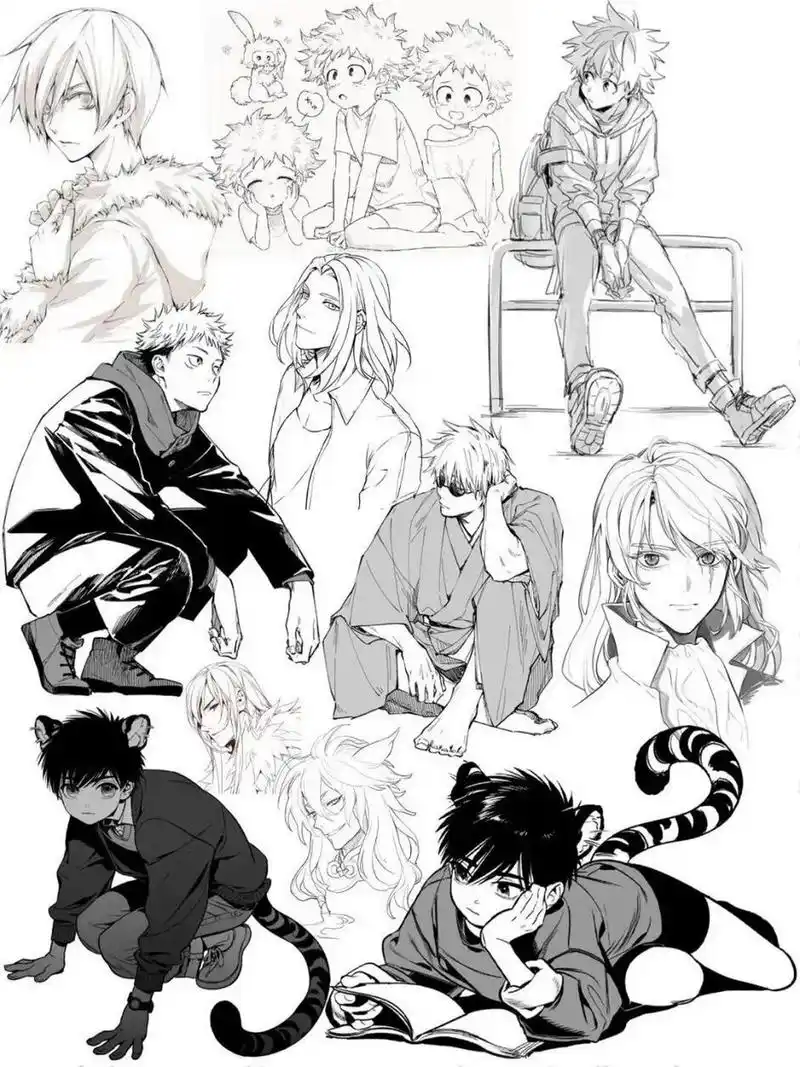 动漫男生线稿素材|绘画参考