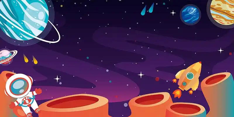 紫色渐变科技感卡通太空宇航员星球展板背景