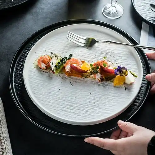 陶瓷牛排餐盘家用石纹西餐盘子意面盘装盘沙拉碟子摆盘圆盘高级感