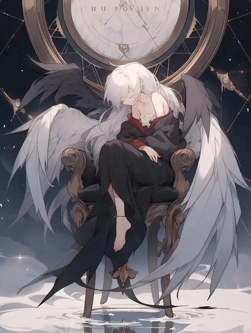 随便作品星盘二次元白发少女沉睡中的堕天使.#ai绘画 #mi - 抖音