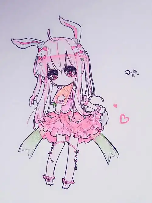 手绘彩铅女孩生肖兔拟人