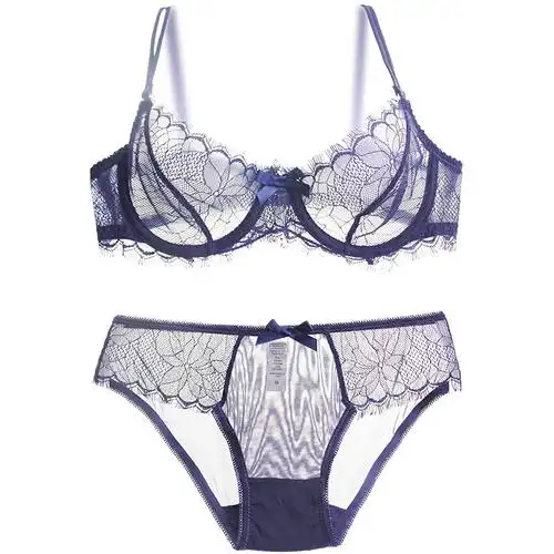 睫毛全透明内衣套装性感诱惑夜店蕾丝网纱透视无海绵文胸女