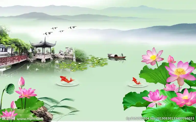 忆江南山水风景装饰画背景墙图片