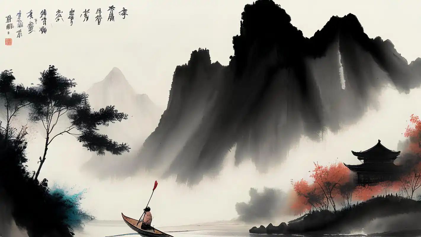 影影绰绰,航拍视角,诗情画意,青绿