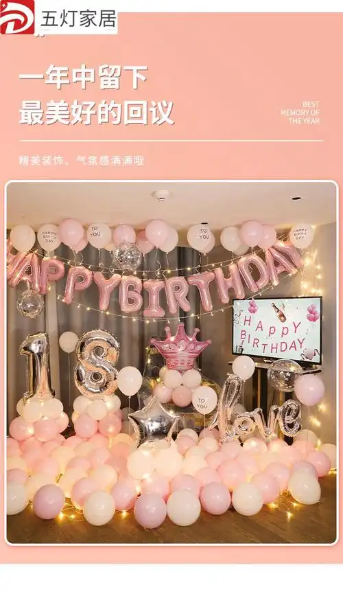 生日背景布网红成人生日快乐场景布置用品背景墙18岁男朋友气球派对