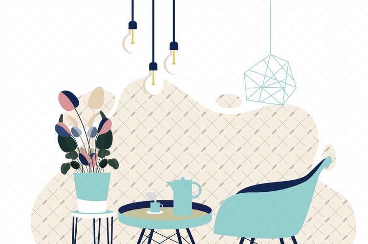 矢量咖啡厅网红ins风格插画
