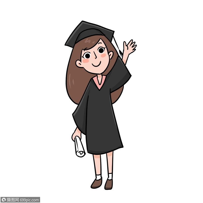 卡通拿着毕业证书的女孩学士服长发