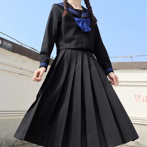 【神北jk】日系jk制服裙套装基础款蓝三本水手服不良长裙百褶裙子