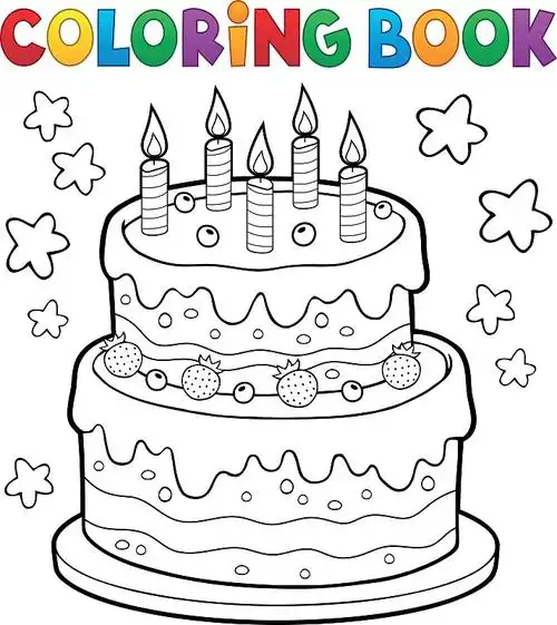 用5支蜡烛涂色书蛋糕图片
