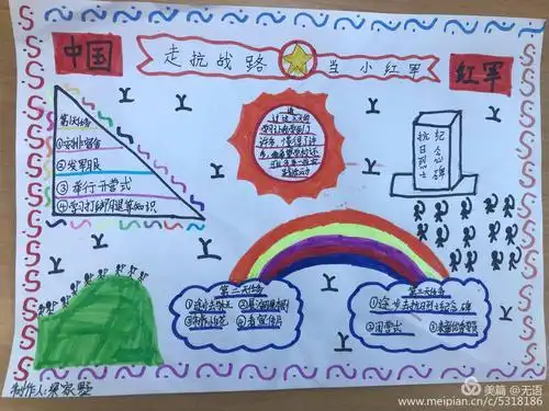 小八路梁家墅制作的手抄报两个小八路彩色小报阅读红色经典读书卡手