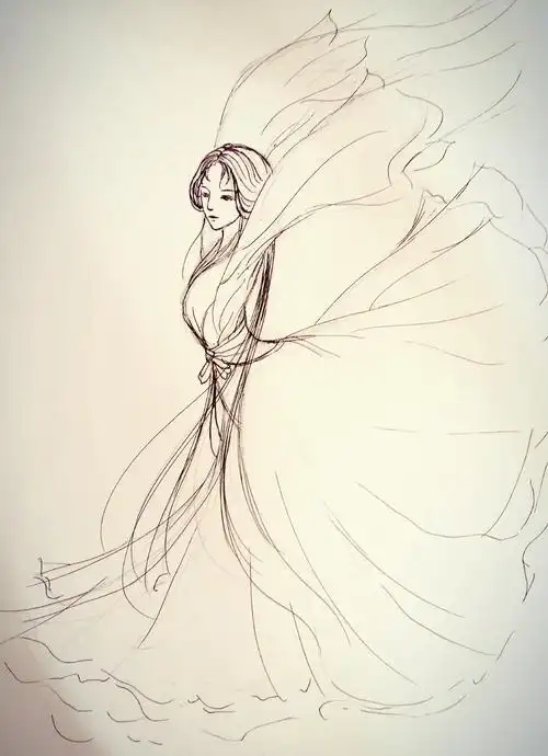 手绘古风舞蹈女子线稿