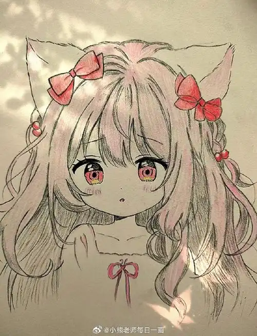 97 超可爱的一组彩铅简笔画女孩来自:panda手绘#遇见艺术##绘画参考