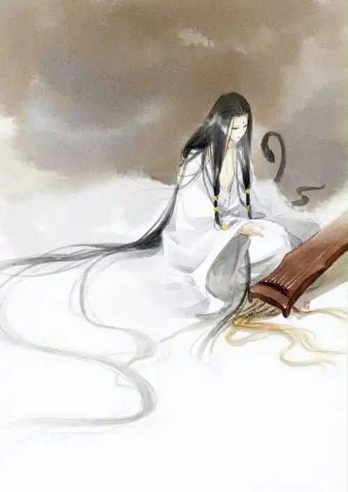 基本就是一个古代女子的背影 长发 穿着白衣