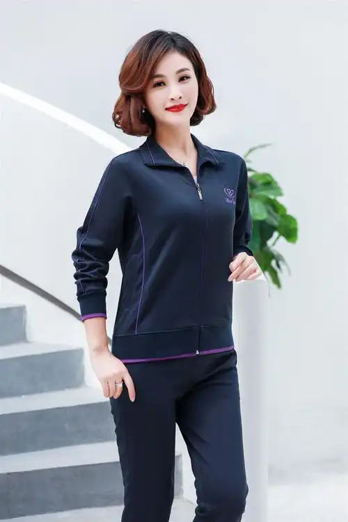 女装新款秋季运动外套女装百搭宽松大码中老年女士运动衣妈妈装运动服