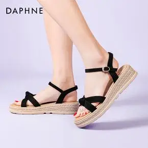 达芙妮坡跟凉鞋夏季女款平底凉鞋女厚底凉鞋2022年女新款凉鞋女夏