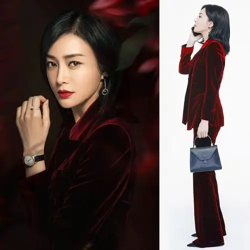 怪你过分美丽秦岚同金丝绒西装套装时尚韩版丝绒西装