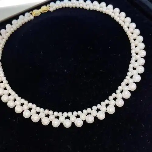 热巴同款项链迪丽热巴复古气质名媛珍珠颈链三层珍珠项链锁骨链毛衣链