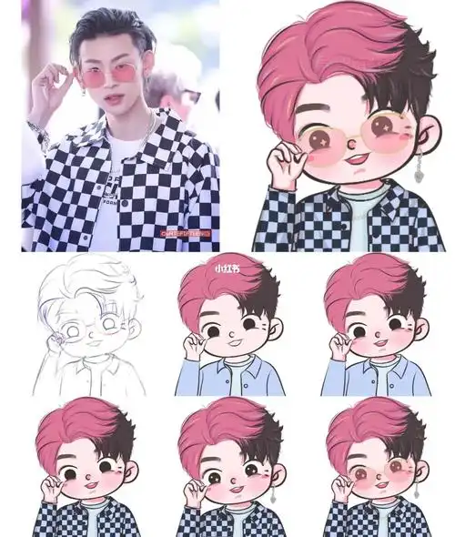 小鬼王琳凯q版可爱头像绘画步骤