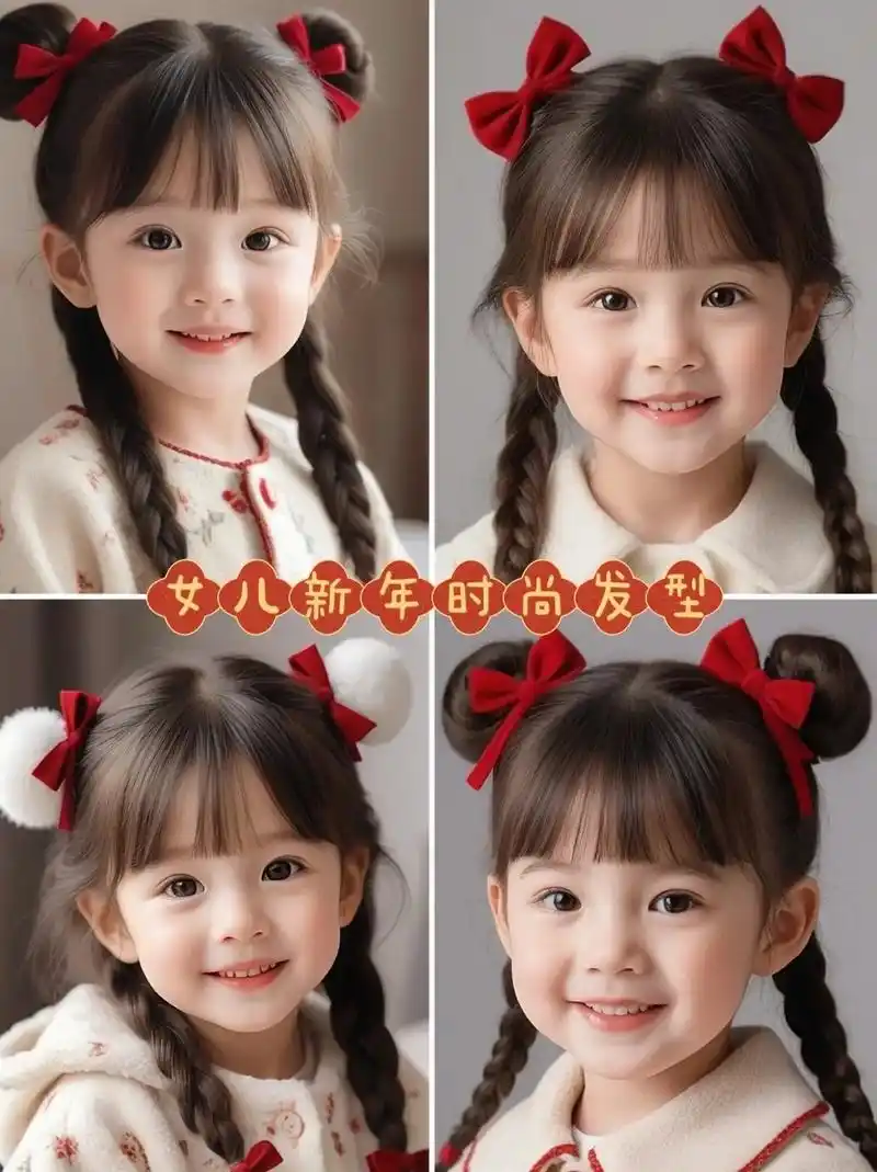 过年啦!妈妈们,好看又简单的小公主们拜年发型要开始学 - 抖音