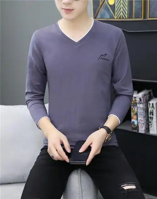 efkgh保暖上装 男士秋衣上衣薄款可外穿纯棉休闲v领长袖秋季保暖内衣